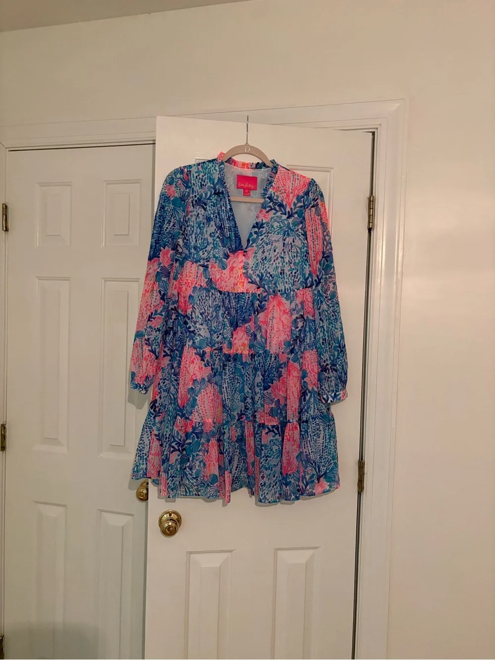Lilly Pulitzer Coral & Teal Floral Tiered Dress-Size 4 - Picture 2 of 5